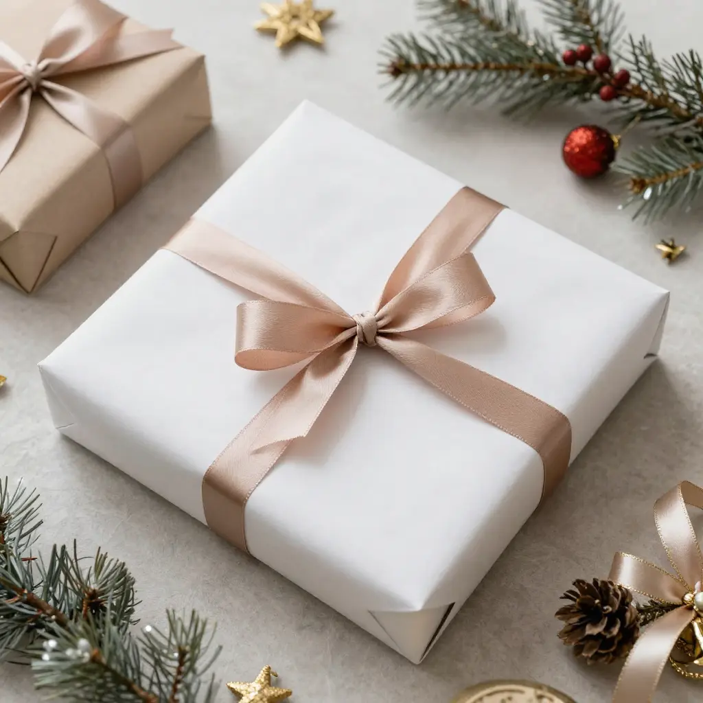 Professional gift wrapping with elegant ribbons and decorations